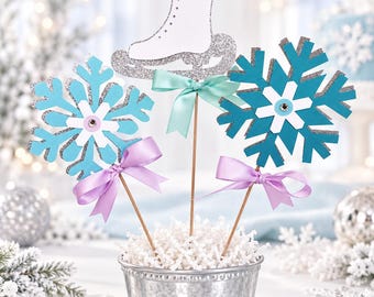 Ice Skating Party Centerpiece, Winter Birthday Snowflake Table Decor, Custom Colors