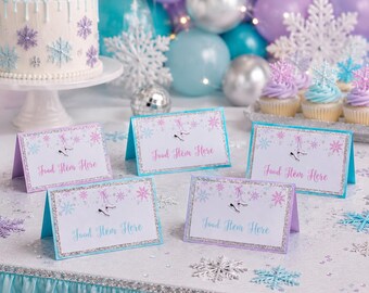 Ice Skating Food Tents, Personalized Buffet Labels, Winter Party Table Cards