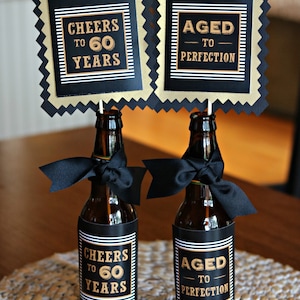 60TH BIRTHDAY DECORATIONS 60th Party Centerpiece Table Decorations Beer Bottle Labels Birthday for Him