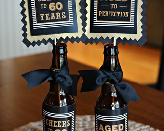 60TH BIRTHDAY DECORATIONS 60th Party Centerpiece Table Decorations Beer Bottle Labels Birthday for Him