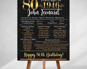 Letrero de 80 cumpleaños, decoraciones de 80 cumpleaños, nacido en 1946, años 40, regalo personalizado, regalos para papá,