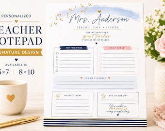 Personalized Teacher Notepad | Custom Teacher Gift | Floral Desk Stationery