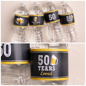 Cheers and Beers, Water Bottle Labels, Water Wraps, 50th Birthday Party, Masculine Birthday, Milestone Birthday Decor