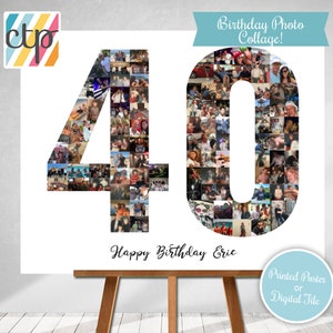 Personalized 40th Birthday Gift, Number Photo Collage, 40th Birthday Party Decorations, Picture Collage, Custom Made from your Photographs!
