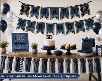 Fabric Garland for Milestone Birthday, Forever Young, 6 length options