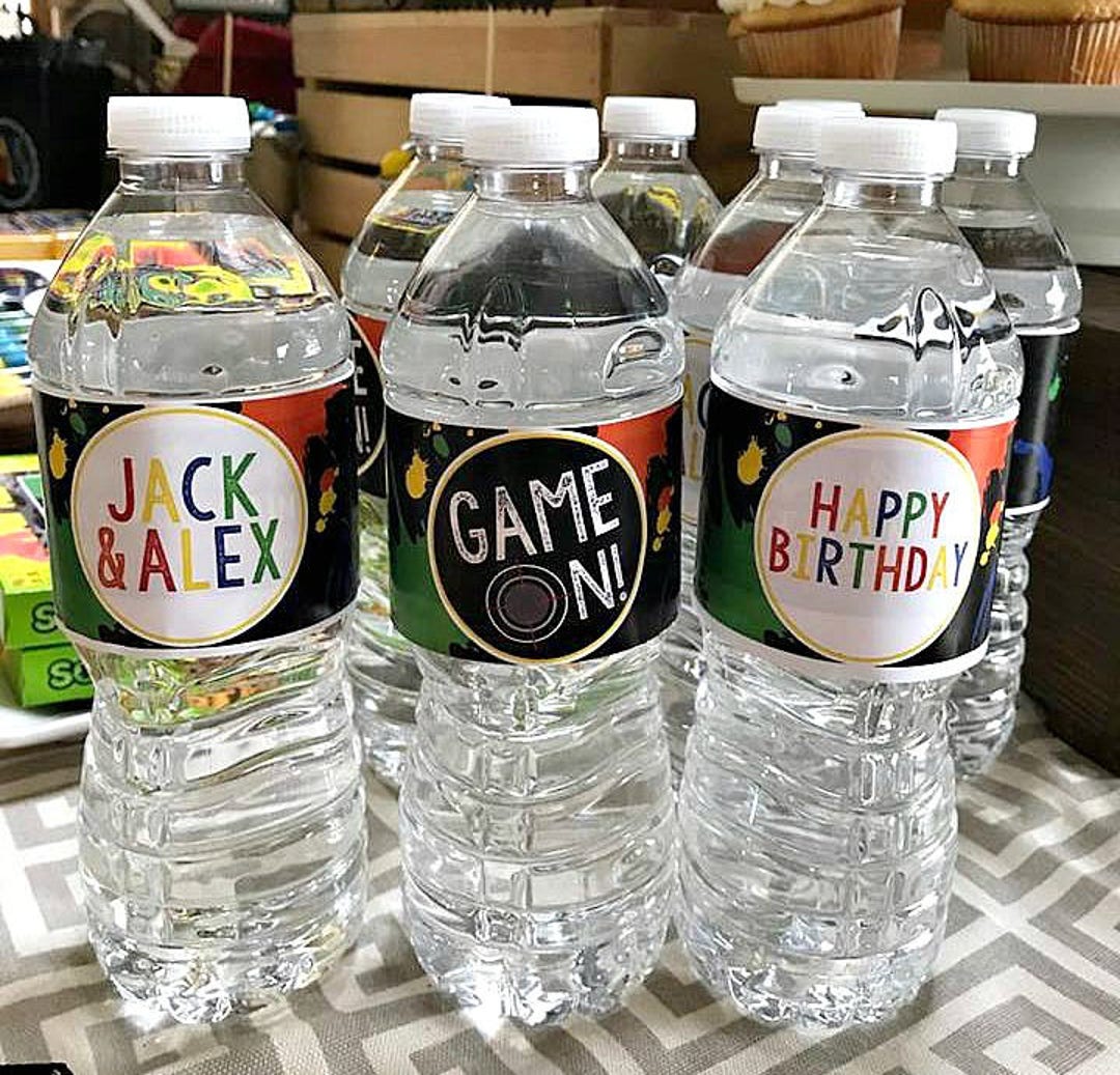PAINTBALL PARTY DECORATIONS, Paintball Birthday Decor, Paintball Water Bottle Labels, Printed