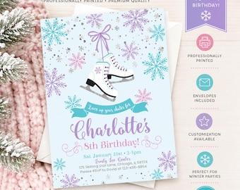 Ice Skating Birthday Invitations, Personalized Figure Skate Party Invitations