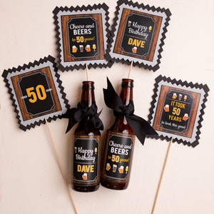 50th Birthday Centerpiece, Beer Centerpiece, Centerpiece Sticks, 50th Birthday Party Decorations, Cheers and Beers, Printable,