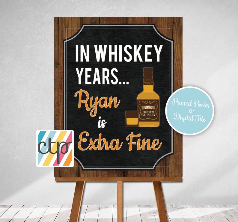 Whiskey Lovers Printed or Printable Masculine Birthday Poster Whiskey Birthday Sign Whiskey Years