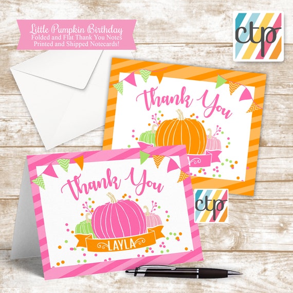 Digital Download, PDF, Thank You Cards, Pumpkin First Birthday, Our Little Pumpkin is Turning One, 1st Birthday Girl, Il_570xn