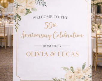 Golden Anniversary Welcome Sign, Professionally Printed - 7 Size Options