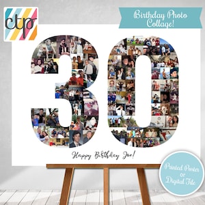 Personalized 30th Birthday Gift, Number Photo Collage, 30th Birthday Party Decorations, Picture Collage, Custom Made from your Photographs!
