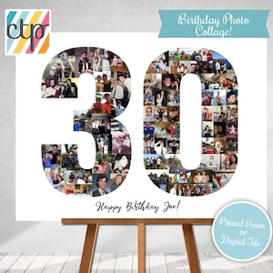 Personalized 30th Birthday Gift, Number Photo Collage, 30th Party Decoration, Picture Collage, Custom Made from your Photographs!