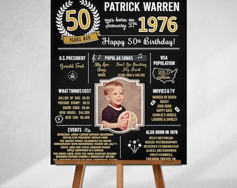 PRINTED 50th birthday poster, Back in 1976, What Happened in 1976, 50th Birthday Decorations, Black and Gold, 50th Party Decor, Vintage 1976