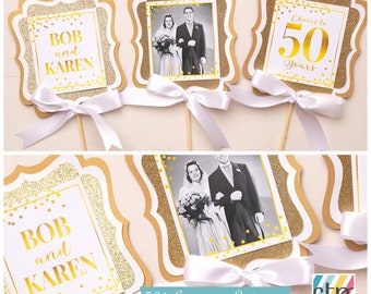 Golden Anniversary Centerpiece, Printable, 50th Anniversary Party Decorations, Golden Years, Digital File