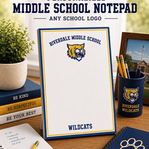 Personalized Middle School Notepad, Custom Logo Stationery, Teacher Gift, School Spirit