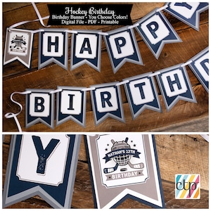 Digital Download, PDF, Happy Birthday Banner, Hockey Party, Ice Hockey, Boy,