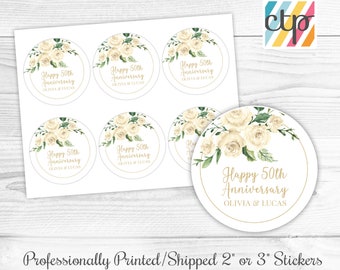 Personalized Glossy Golden Anniversary Theme Birthday Party Favor Labels - 50th Wedding Anniversary Labels - Gift Tags