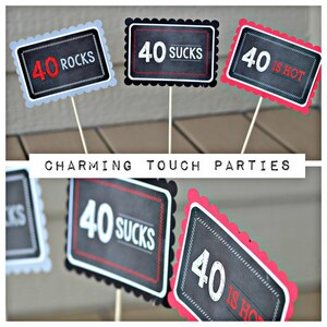 40TH BIRTHDAY DECORATIONS, 40th Party Centerpiece, Centerpiece Sticks, 40th Centerpiece, Birthday for Him, 40th Birthday Party, Black, Red image 7