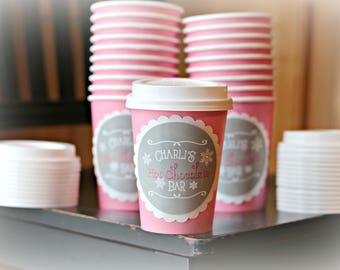 HOT COCOA CUPS, Girl Winter ONEderland, Winter Wonderland, 1st Birthday Party, Hot Chocolate Cups, Hot Chocolate Bar