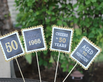 Masculine Milestone Birthday Party Centerpiece Sticks. 50th Birthday Centerpiece/50th Birthday Party Decoration/Chalkboard, Black,Gold.