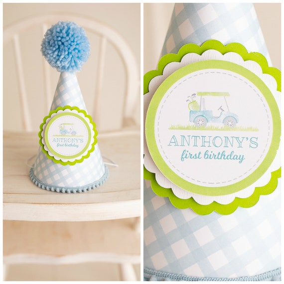 Golf Birthday Party Hat, Golf Par-Tee, Blue Gingham, Golf 1st Birthday, Cake Smash Outfit Il_570xn