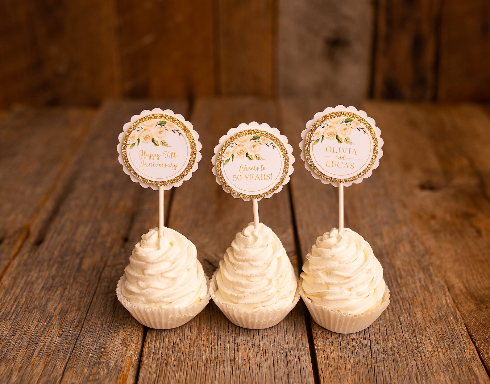 Golden Anniversary Cupcake Toppers 50th Wedding Anniversary Etsy