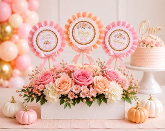 Little Pumpkin Rosette Centerpieces | Pink Pumpkin Party Decor