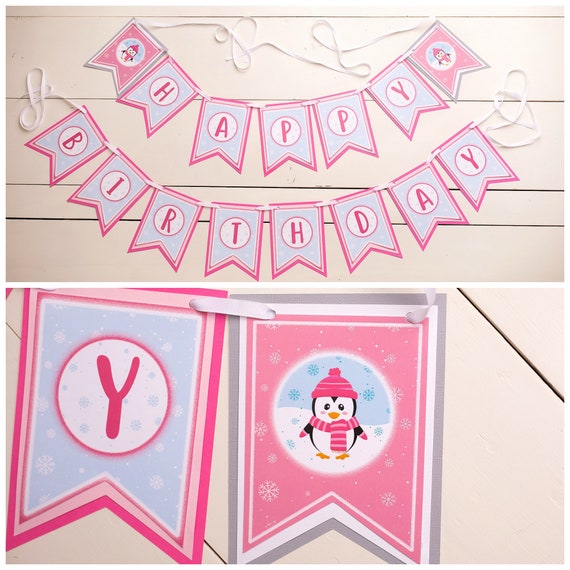 Penguin Banner Penguin Birthday Party Decorations Girl Winter