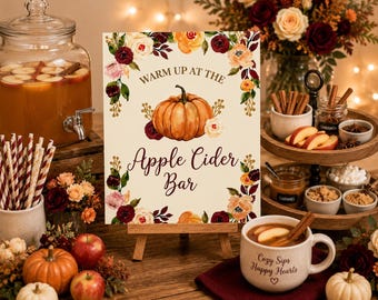 Apple Cider Bar Sign | Personalized Fall Party Drink Station Sign