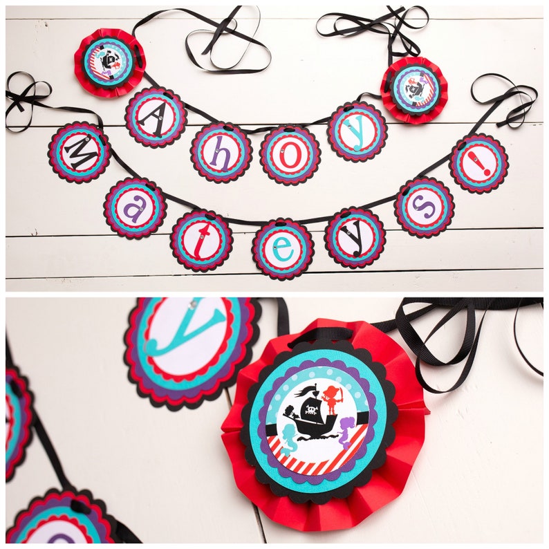Twin Birthday Theme Door Hanger Swim On In Boy and Girl Birthday Pirates and Mermaids Welcome Sign