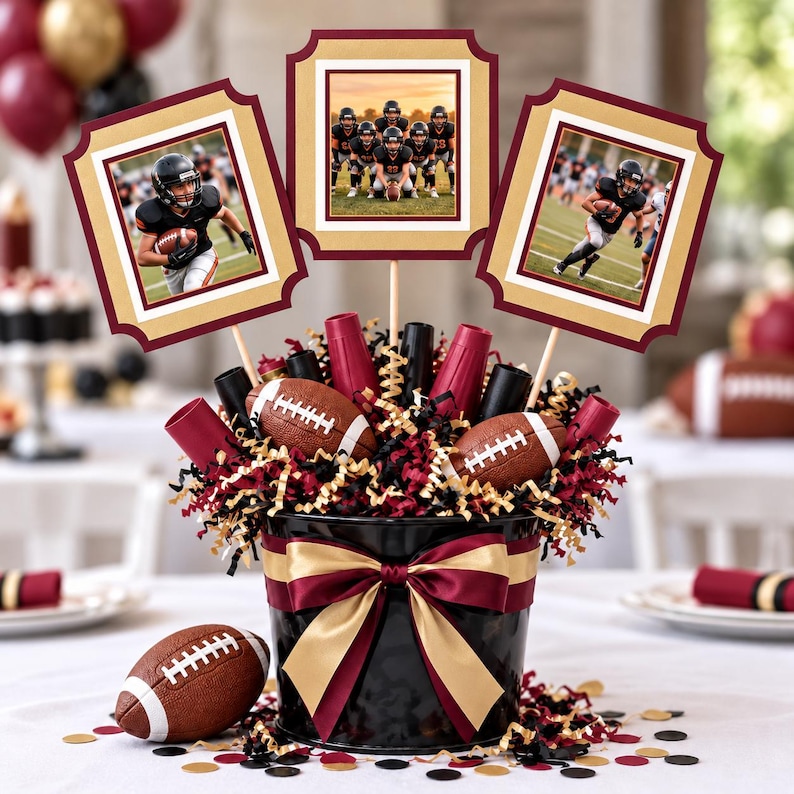 Table Edge Bucket Soccer Photo Centerpiece Sticks, Custom Sports Party Decor, Team ...