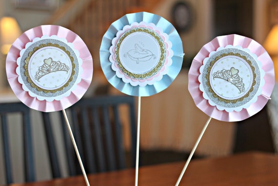 Little Princess Birthday Party Decorations. Centerpiece Sticks, Princess and Knights,Princess and Prince,tiara / Glass Slipper, Pink,Blue. Il_570xn