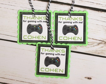 VIDEO GAME BIRTHDAY Favor Tags, Gamer Party, Game Truck Party, Fully Finished Video Game Decorations, Black and Green
