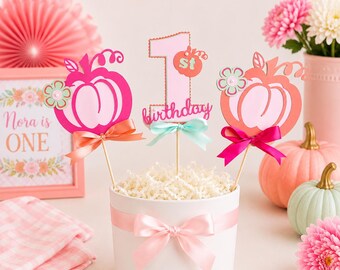 Little Pumpkin Centerpiece, Personalized Table Decor, Pink Fall First Birthday Decoration