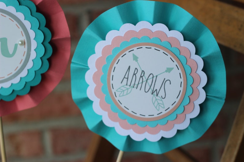 BOWS or ARROWS Baby Gender Reveal Centerpiece Boho Baby Shower Boho Chic Coral and Aqua Wild One Shower Tribal Baby