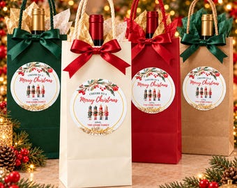 Personalized Nutcracker Wine Gift Stickers for Christmas Hostess Bags