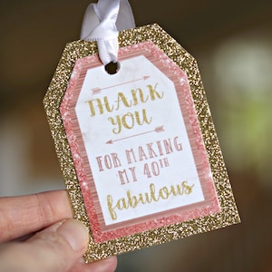 ROSE GOLD Women's Birthday Favor Tags Female Milestone Birthday 40th Party Decorations Gold Glitter 40th Party Decor Cheers to 40 Years image 1