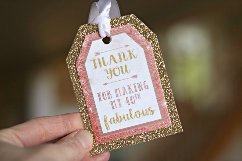 ROSE GOLD Women's Birthday Favor Tags Female Milestone Birthday 40th Party Decorations Gold Glitter 40th Party Decor Cheers to 40 Years image 1