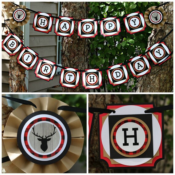 BOY LUMBERJACK BIRTHDAY Birthday Banner, Deer Party Decorations, Oh Deer, Our Little Deer, Boy 1st Birthday, Winter Birthday, Buffalo Check Il_570xn