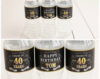 40th Birthday Party Water Bottle Labels, Self Stick,  Milestone Birthday Decorations, Vintage Dude, Adult Birthday Party Decor