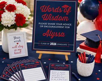 Graduation Words of Wisdom Sign, Advice Cards, Open House Party Decor