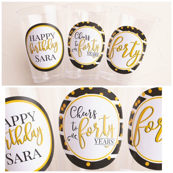 40th Birthday Party, Birthday Cups, Party Glass, Wine Glass, Beer Cup, Cheers to 40 Years, Black and Gold Il_570xn