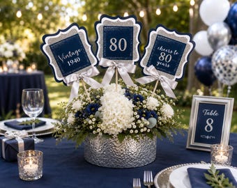 80th Birthday Centerpiece Sticks | Set of 3 Fully Assembled - ANY AGE