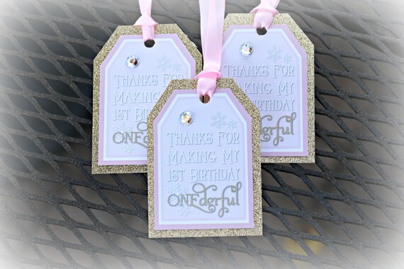 GIRL WINTER ONEDERLAND Winter Wonderland ONEderful Winter Birthday 1st Birthday Decorations Winter Favor Tags Pink and Gold Il_570xn