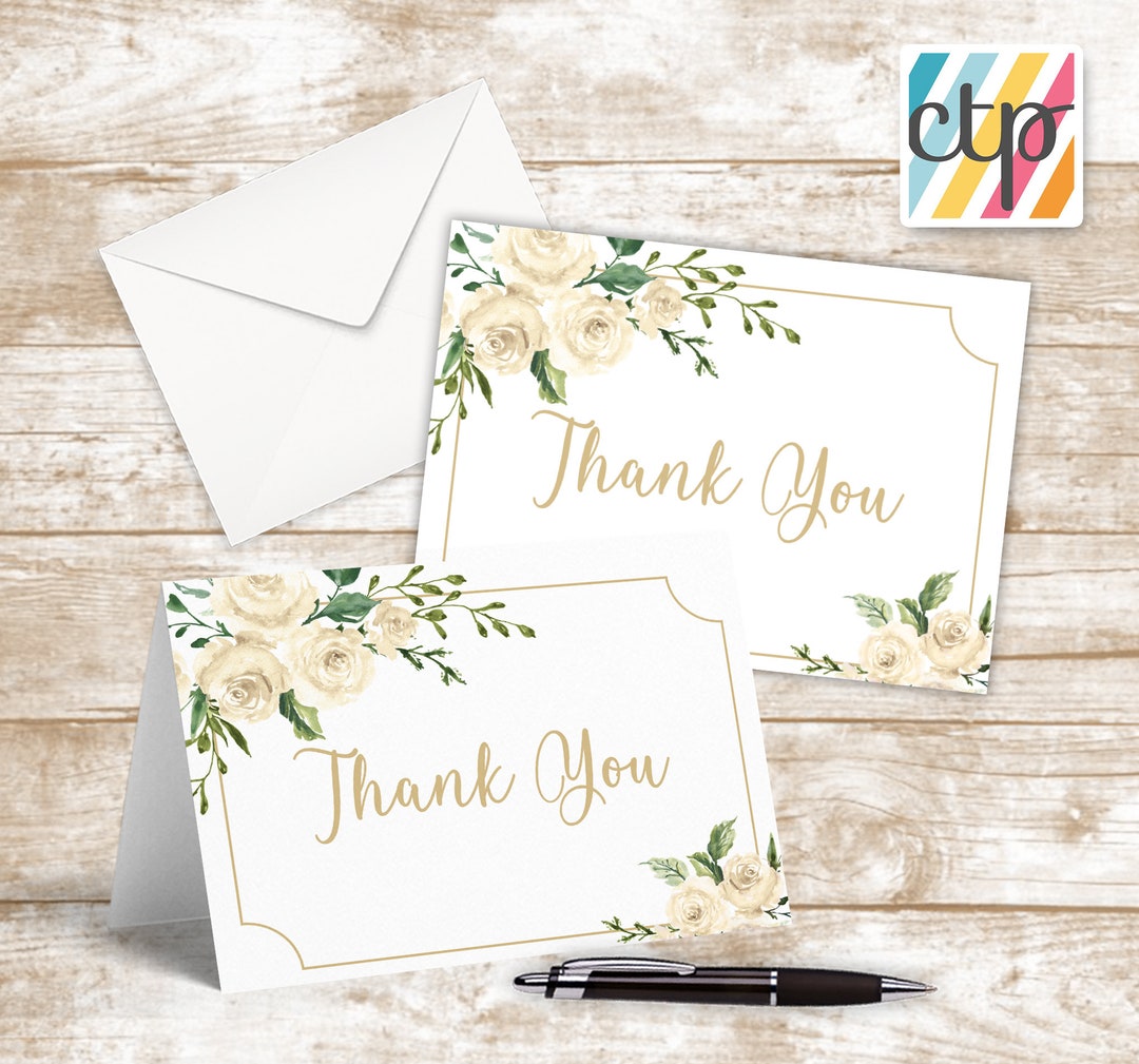 Thank You Cards, Anniversary Party Thank You Notes, Floral, Golden