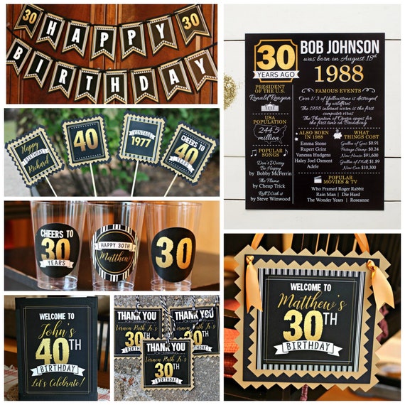30TH BIRTHDAY PARTY Decorations Black and Gold Foil 30TH BIRTHDAY PARTY Decorations Black and Gold Foil