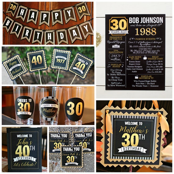  30TH  BIRTHDAY  PARTY  Decorations  Black and Gold Foil 