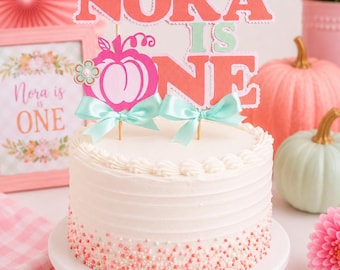 Little Pumpkin Cake Topper, Personalized Pink Fall First Birthday Party Decor