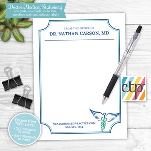 Personalized Notepad, Medical Doctor Notepad, Medical Stationery, Gift for Doctor, Caduceus Notepad, Doctor Stationery, Custom Notepad,